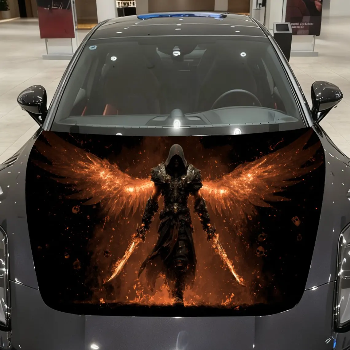 

Purgatory Blazing Wings Dual-sword Fire-winged Warrior Car Vinyl Wrap, PVC Material Waterproof Car Hood Sticker, Self-Adhesive S