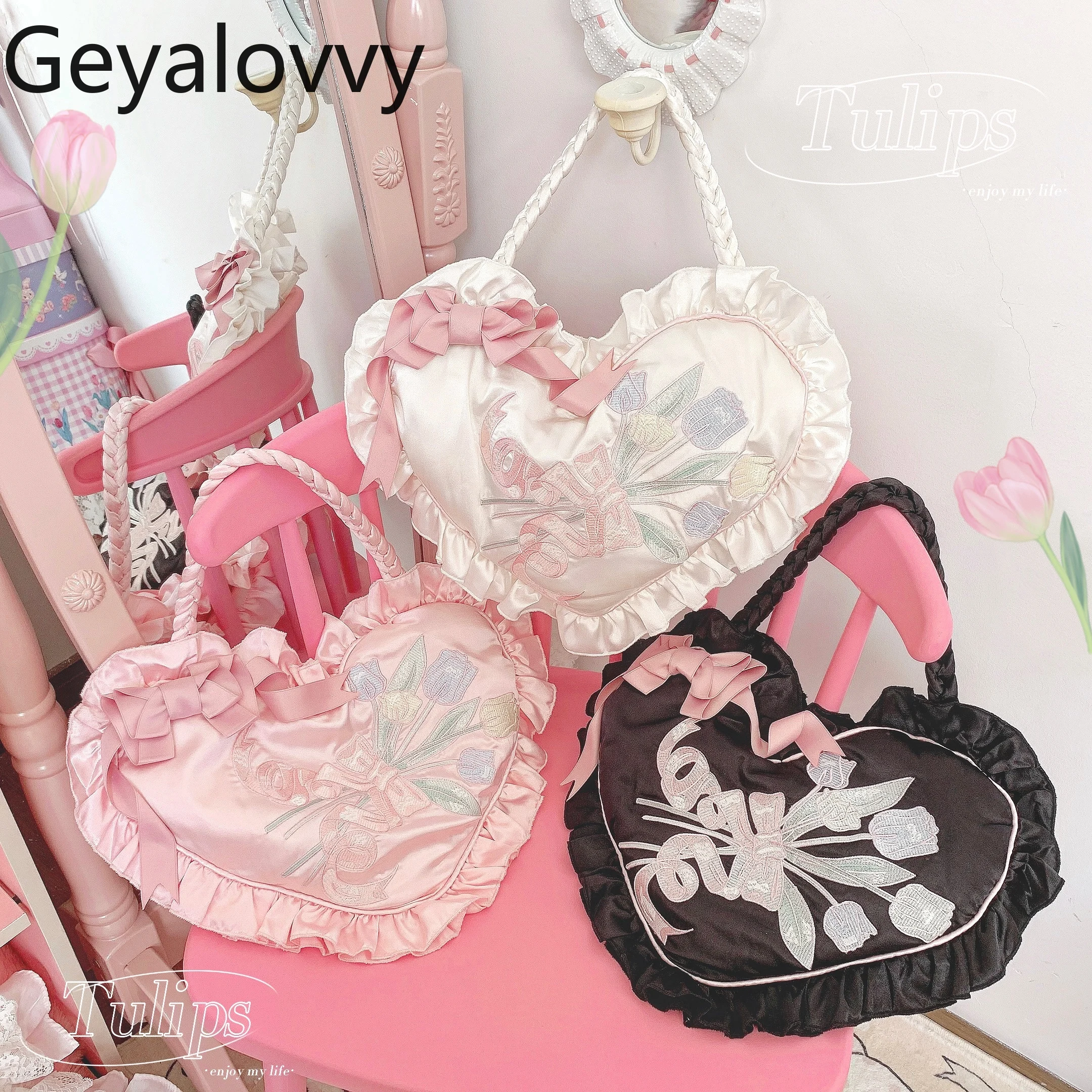 

Kawaii милая сумка с бантом в стиле Лолиты для девочек, сумка с вышивкой, женские ручные сумки, подарок для девочек, милая розовая сумка принцессы, рюкзак на плечо, сумки