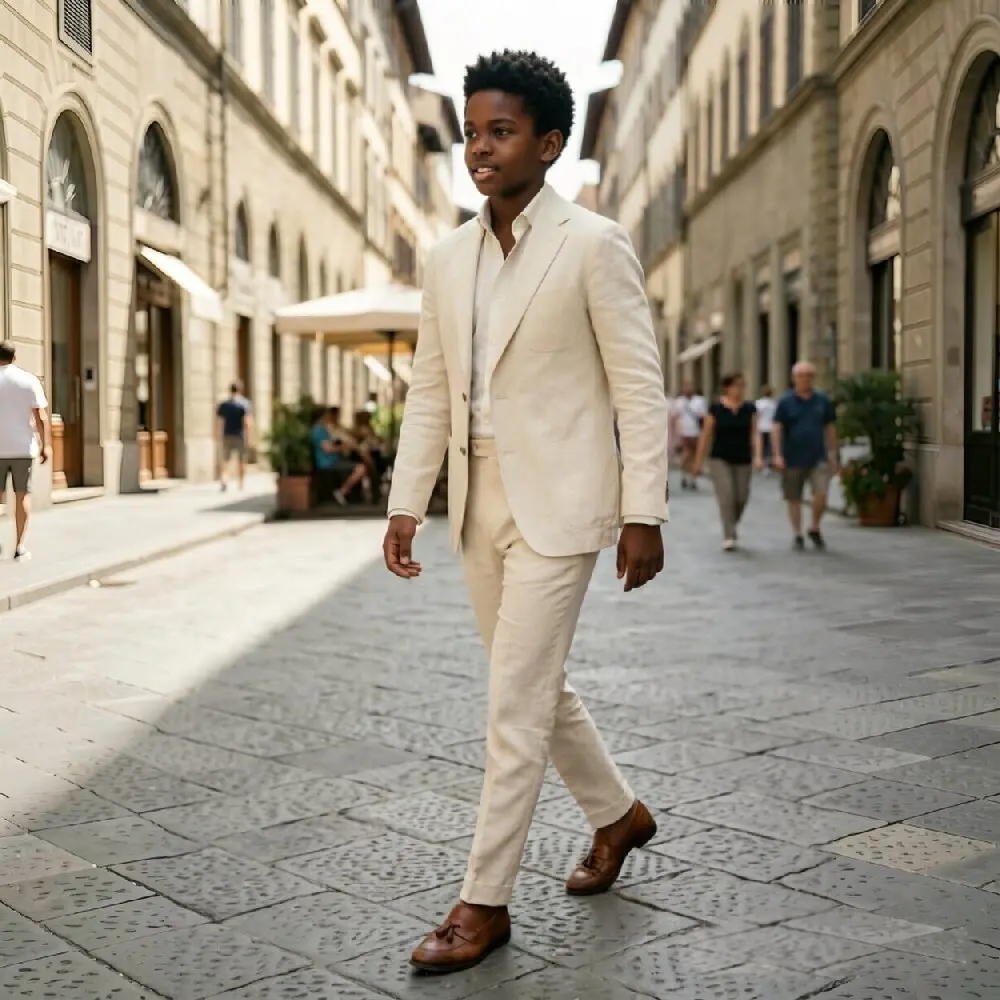 2 Pieces Lightweight Summer Suit Jacket With Pants Breathable Linen Summer Suits For Boy Soft Wrinkle Resistant Formal Wear