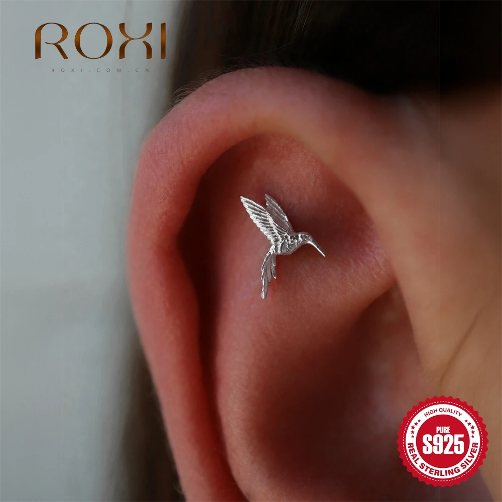 ROXI 1PC 925 Sterling Silver Animal Piercing Stud Earring Butterfly Swallow Hummingbird For Women Elegant Daily Party
