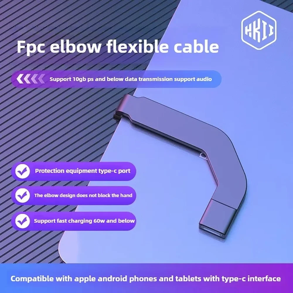 USB3.2 60W Winkel-Typ-C-Stecker auf Buchse FPC Flexibles Kabel für Android Apple Tablet Lade- und Datensynchronisationsanschluss