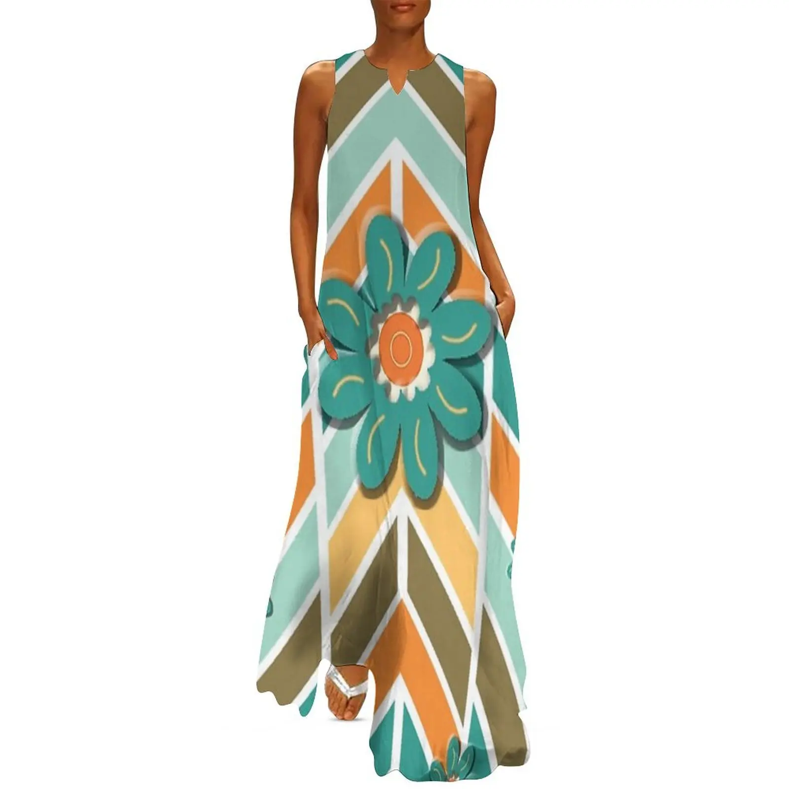 

Aqua, Peach Chevron Pattern Long Dress Long Dress elegant women's dresses sale dress for women 2025 luxury dresses