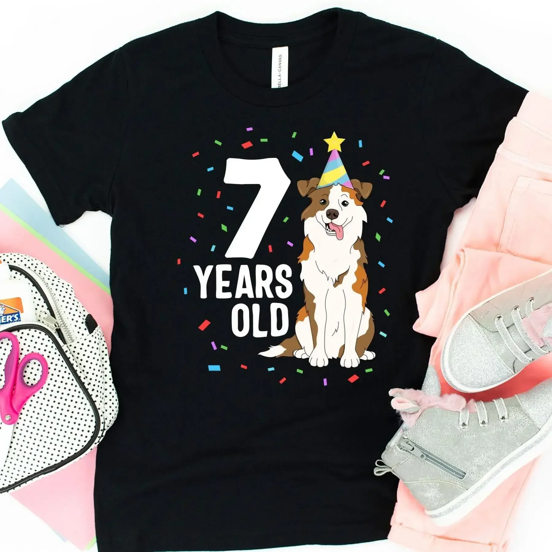 7 Years Old T Shirt 7th Birthday Seventh Australian Shepherd Dog Party