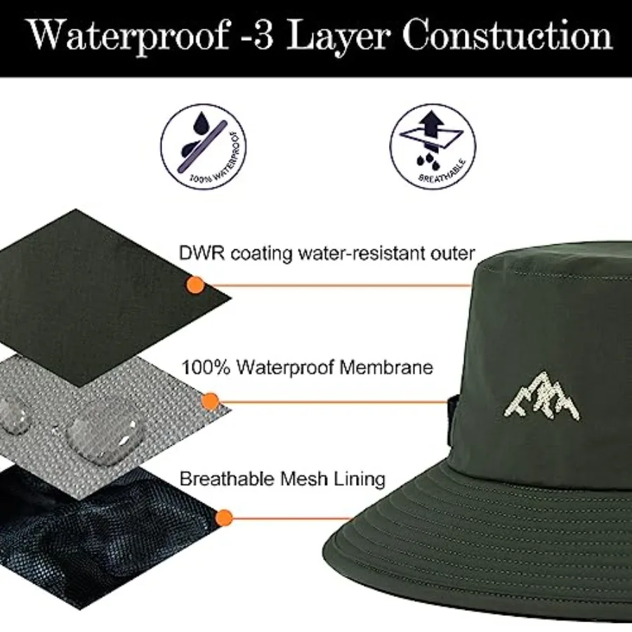 L/XL/XXL UV50+ Waterproof Bucket Sun Hat for Fishing Golf Hiking All-Weather Outdoor Rain Hat Stiff Brim view 6