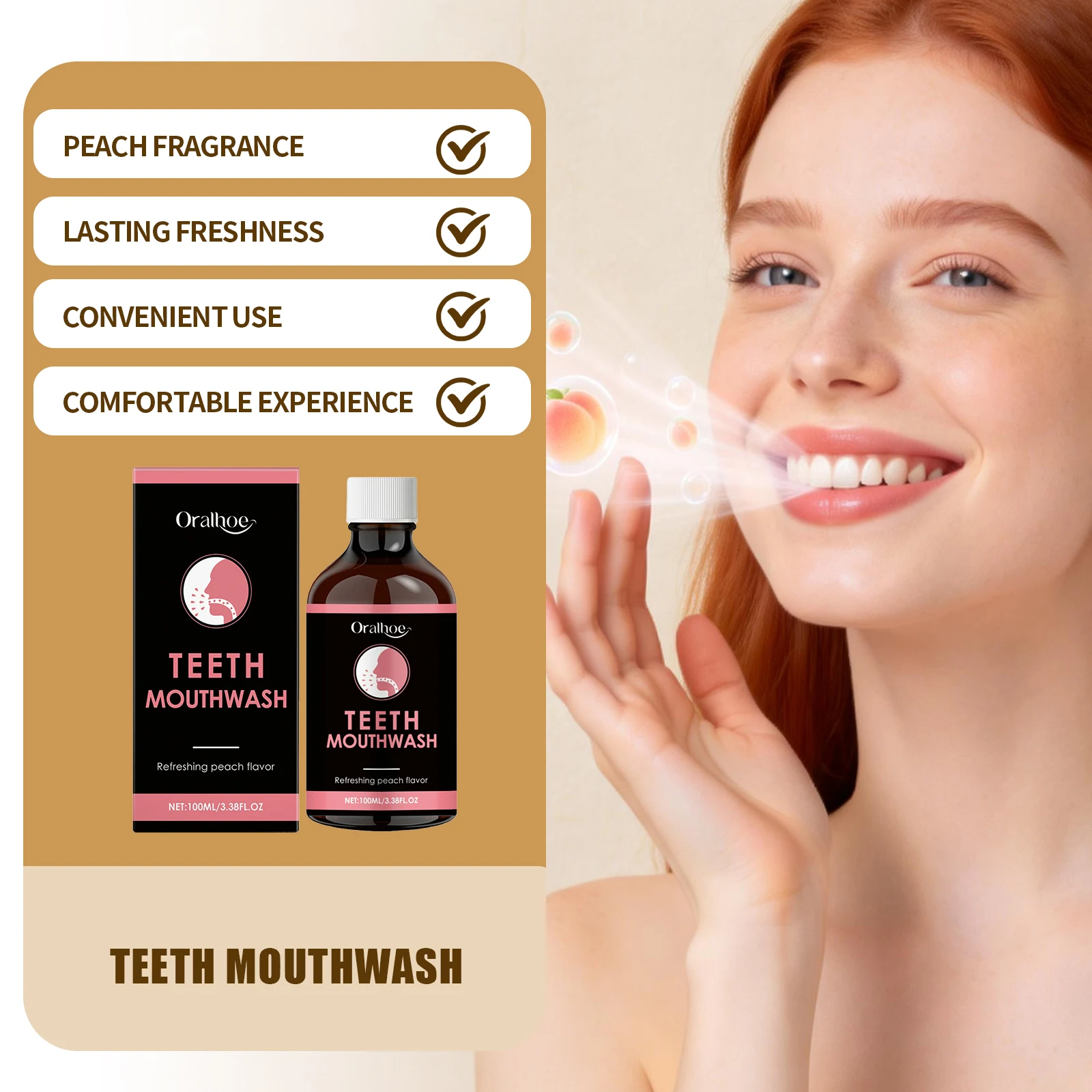

Ополаскиватель для рта Fresh Breath с экстрактом персика и мятой, устраняющий неприятный запах, средство для гигиены полости рта, без спирта, для удаления запаха.
