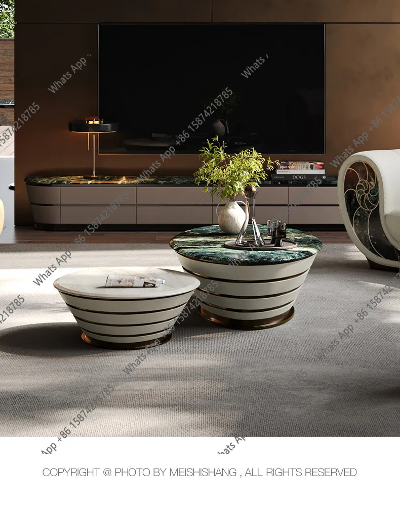Rt High-end Natural Luxury Stone Combination Round Coffee Table Italian Light Luxury Large Villa