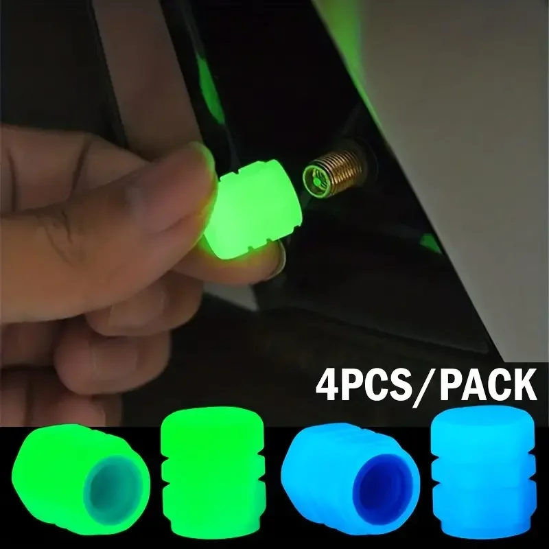 4pcs Glow-in-the-dark Valve Cap Vehicle Electric Vehicle Motorcycle Bicycle Truck Tire Light Valve Core Cover Super Bright