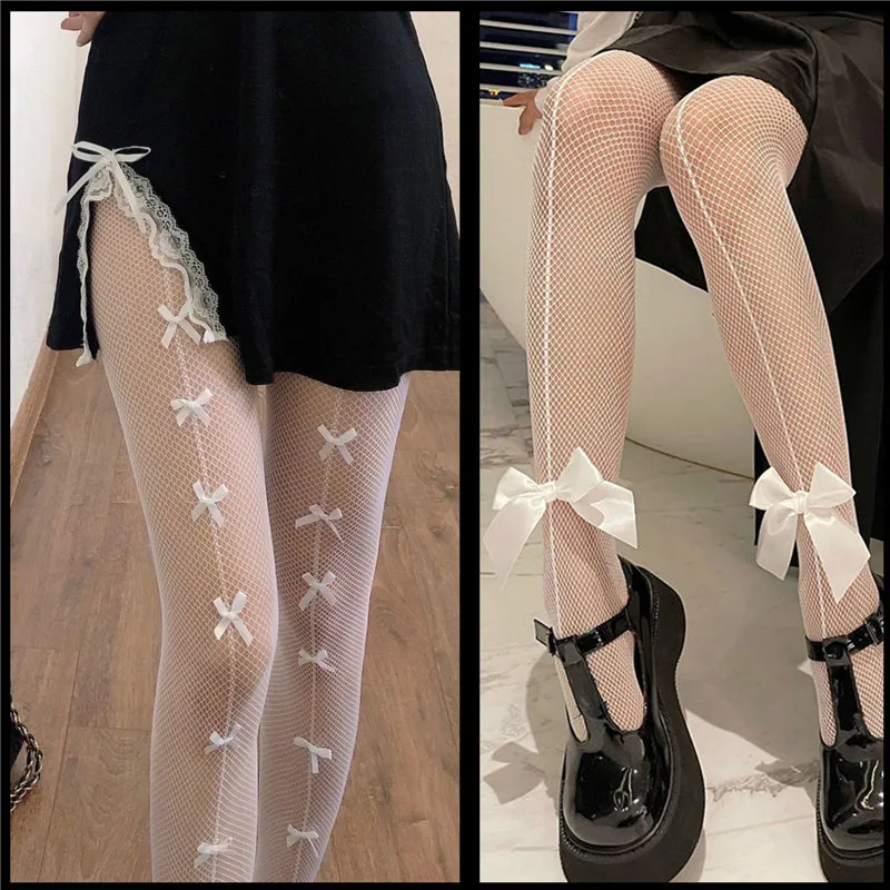 Frauen JK Mädchen Nette Bowknot Strumpfhosen Lolita Strumpfhosen Sexy Spitze Mesh Fishnet Oberschenkel Hohe Strümpfe Club Party Cosplay Kawaii Strumpfwaren – Detail 5