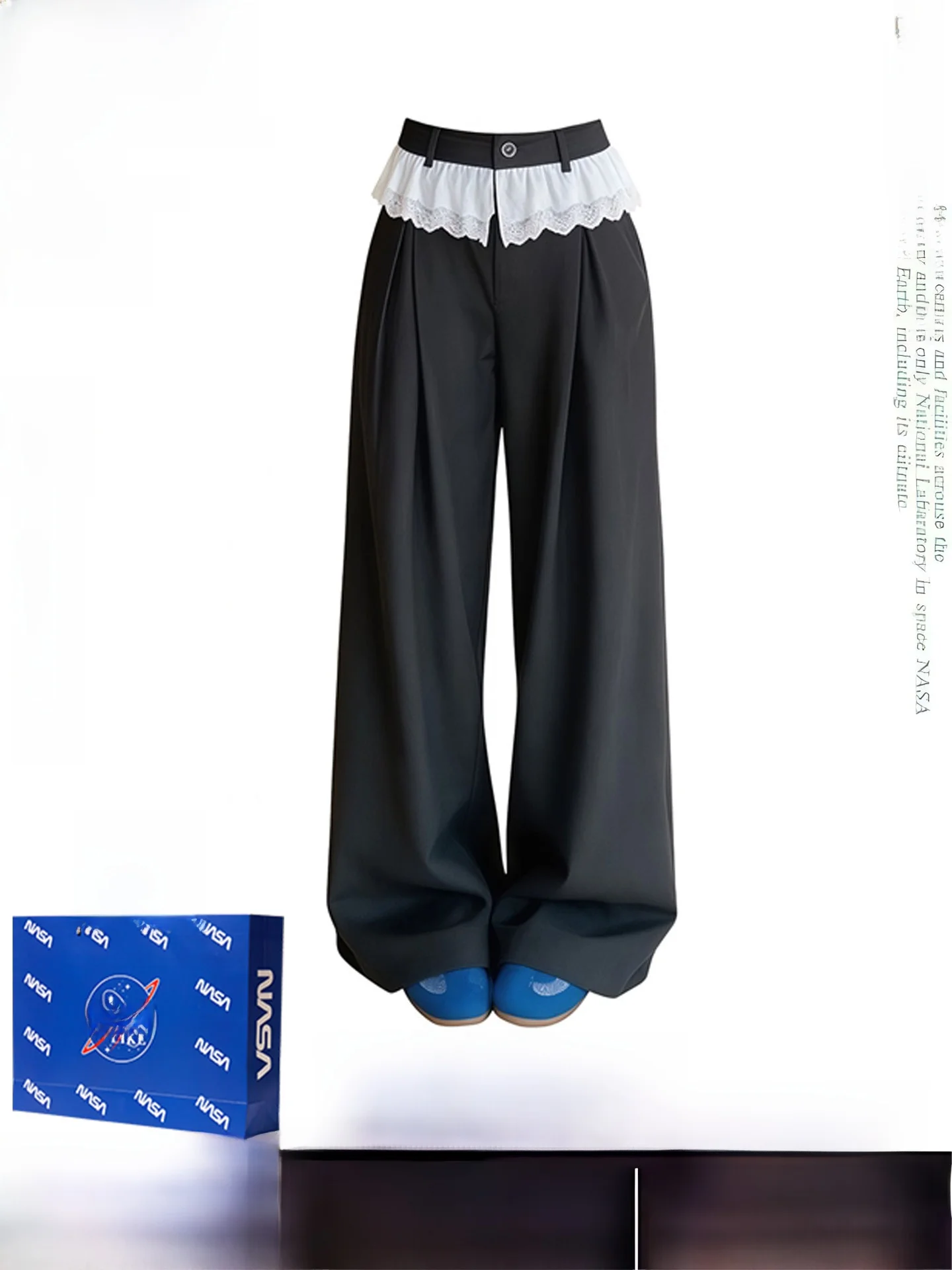 

Bla Lace Trim Straight Leg Casual Pants Women's Early Spring 2026 New Small Size Loose Slimming Drapey Wide Leg Pants