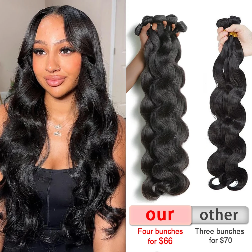 Body Wave Bundles 100% Human Hair Extensions Brazilian Remy 32Inch Water Wavy Raw Hair Bundles Virgin Double Weft Hair Weaving