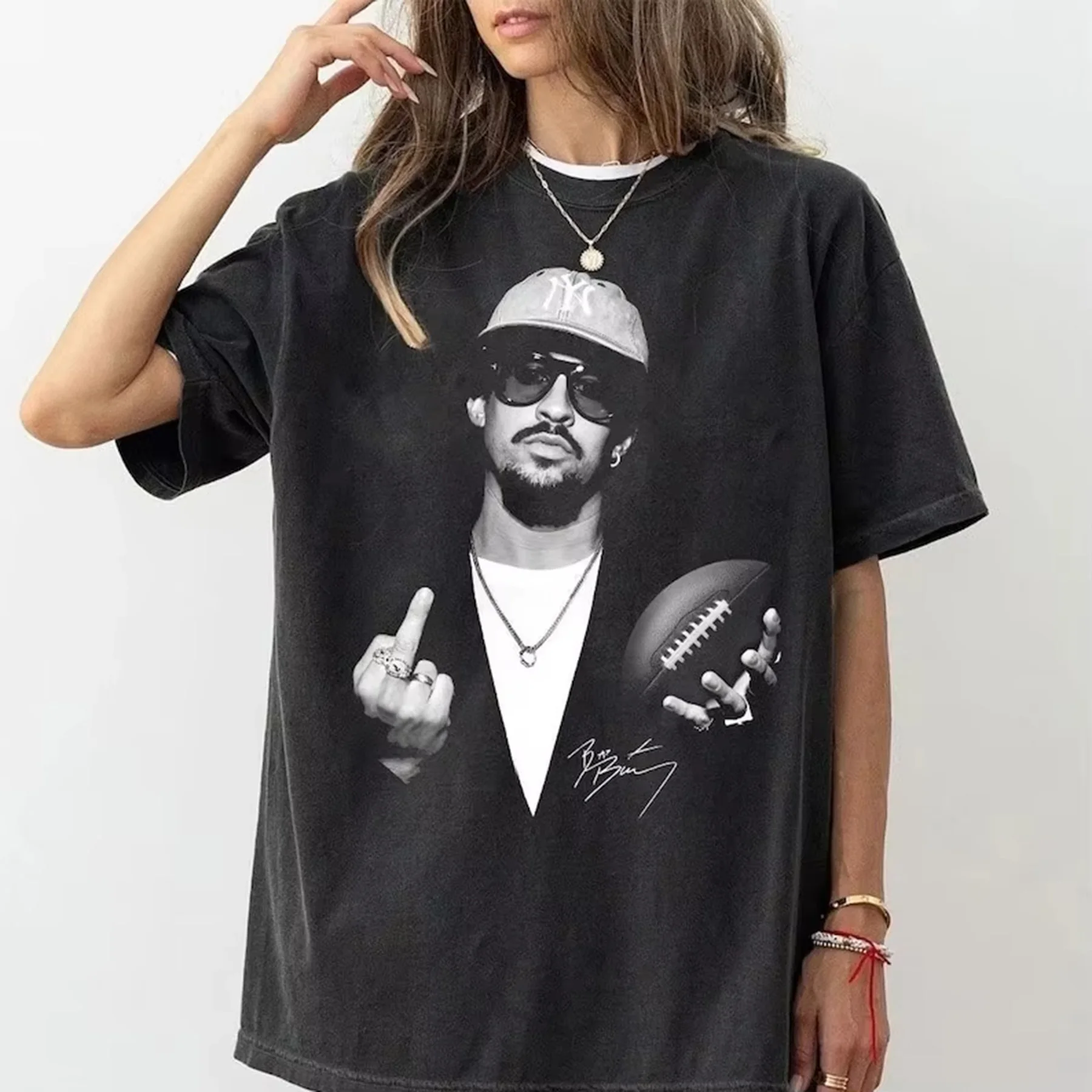 

Plus Size Bad Bunny Bowl Halftime Show Print T-shirts Summer Fashionable High Quality Short Sleeved Casual Sports Pullover Tops