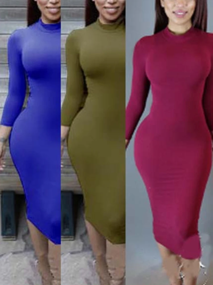 Seksowna, jednokolorowa, elastyczna, obcisła sukienka damska z długimi rękawami, wyszczuplająca talię, elegancka sukienka klubowa na imprezę Vestidos