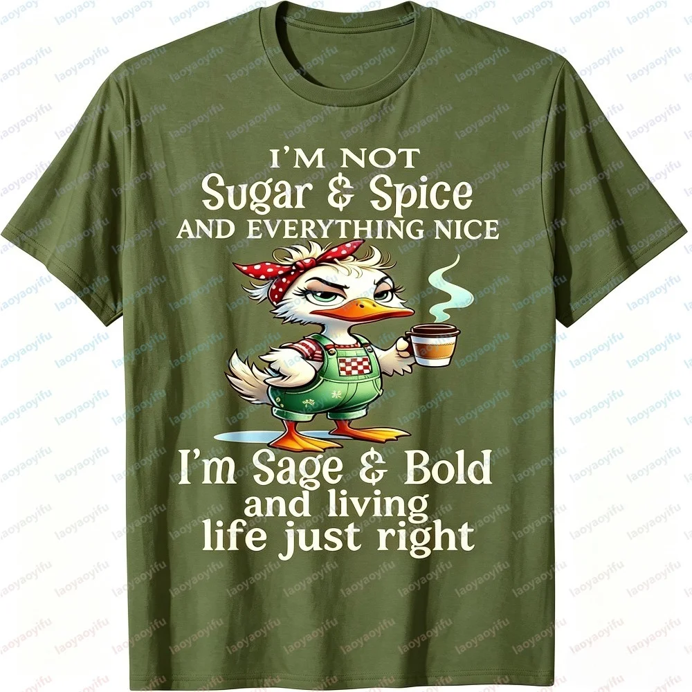 Funny Coffee Duck Graphic I'm Not Sugar & Spice Letter Print Casual Ladies Tops Fashion Women T Shirt Summer Short Sleeve Tee