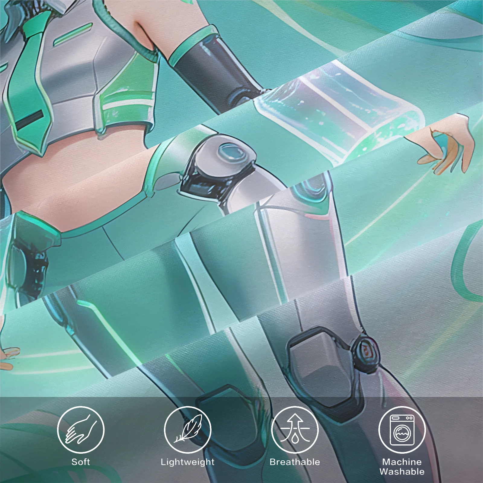 Hatsune Miku Futuristischer Tech-Anzug Spannbettlaken-Set Anime Sci-Fi Bettbezug mit Kissenbezügen Tiefe Taschen Fan-Zimmer-Deko Geschenk – Detail 3