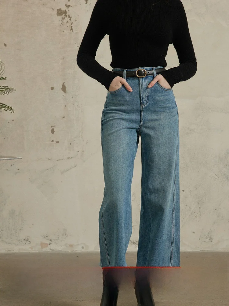 

Брюки Town God's Широкие джинсы с высокой талией Джинсовая повседневная футболка Цветные двойные сердечники Non Piy Leg ape Side Cut