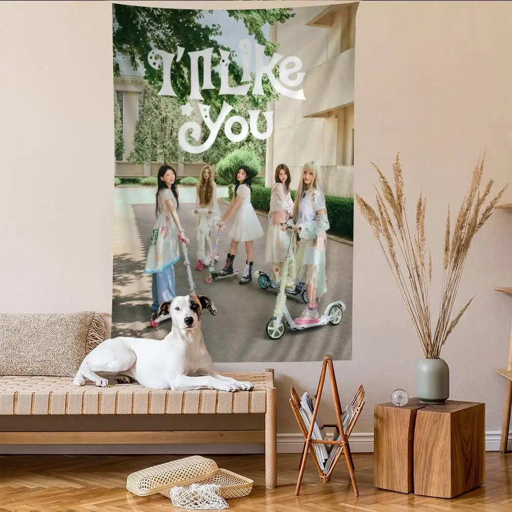 Kpop Band I-ILLIT Cartoon Tapestry Art Science Fiction Room Home Decor Wall Hanging Sheets