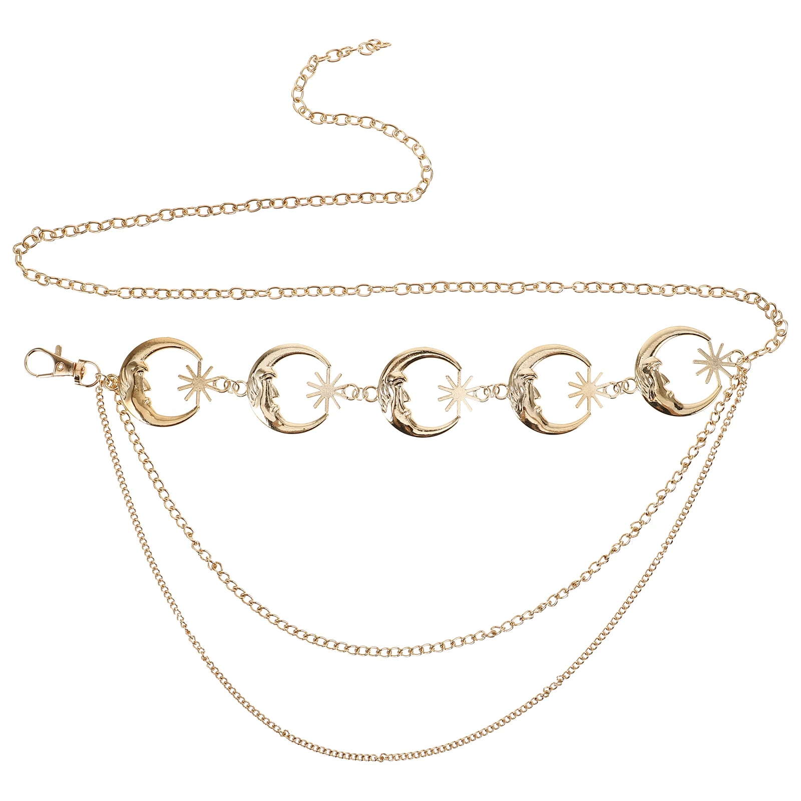 

Retro Moon Star Waist Chain Women Dress Belt Adjustable Belly Chains Body Jewelry Zinc Alloy Trendy Fashion Accessories