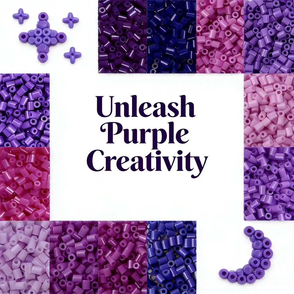 2.6mm Purple Series 26 Colors Fusible Perler Beads, 1000PCS Bulk Refill Pack for DIY Art Craft & Mosaic Puzzle