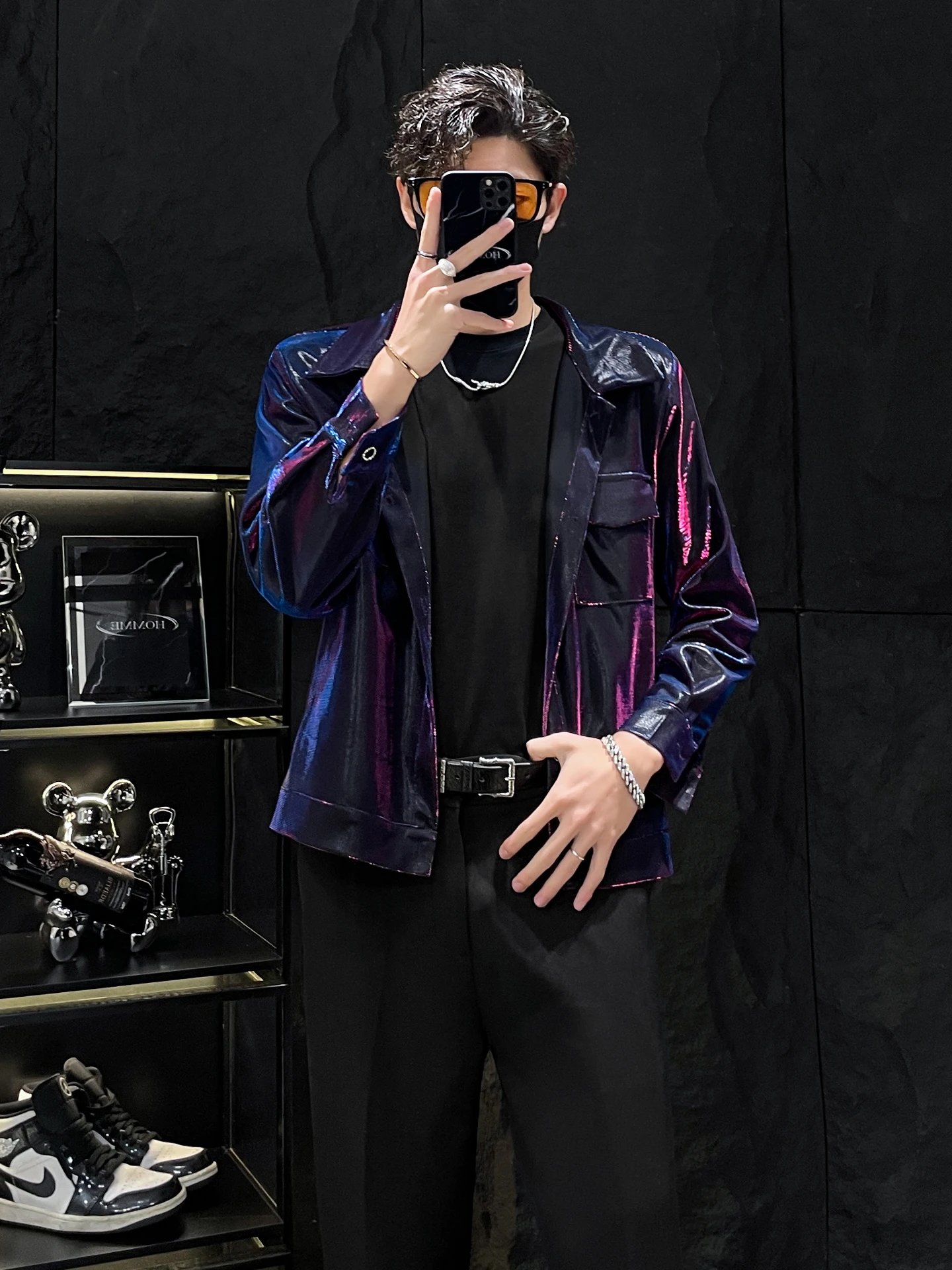 

adient Liquid Reflective Long Sve Jaet для мужчин Street Sle Casual Faionable Youthful Four Seasons Universal