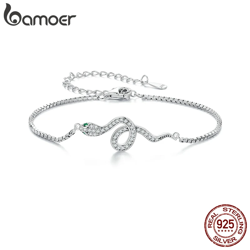 Bamoer 925 Sterling Silver Luxury Spirit Snake Bracelet Lobster Clasp Chain Pave Setting CZ for Women Trendy Fine Jewelry