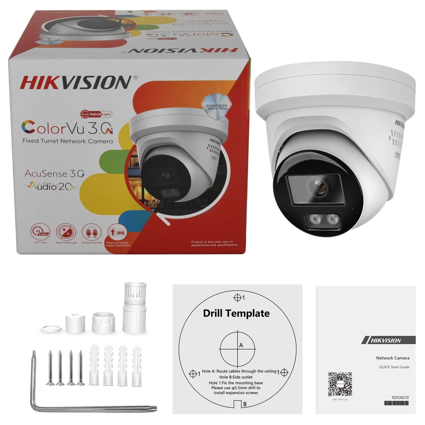 كاميرا Hikvision 8MP IP DS-2CD2387G3-LIS2UY/SL ضوء هجين ذكي ColorVu 2-Way Audio 4K كاميرا برج ضوء إحترافي إنذار صوتي