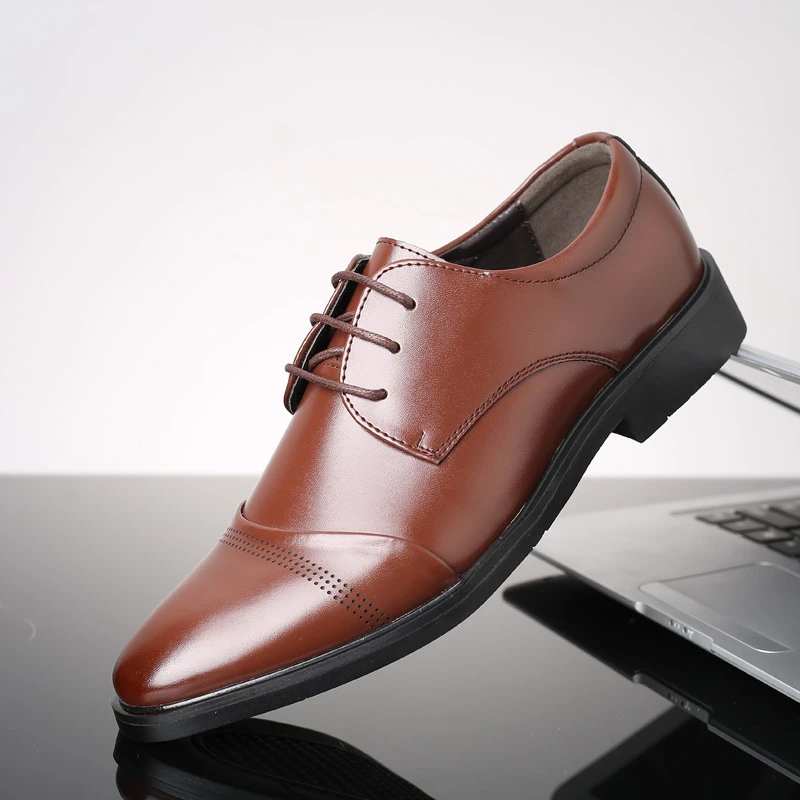 

Black Cap Toe Formal Leather Shoes Lace Up Business Oxfords Plus Size For Groom Wedding Office Comfortable Big Size Footwear