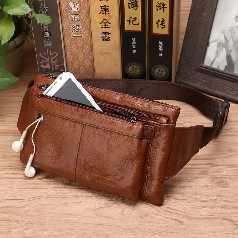 Men Waist Fanny Bag Belt Sling Chest Bags Genuine Leather Invisible Thin Travel Climb Retro Real Cowhide Male Hip Bum Bags