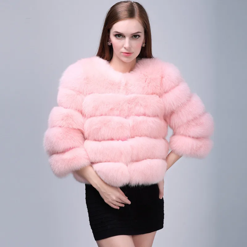 

Luxury Fluffy Soft Patchwork Fur Coat Women's Autumn Winter Warm Cropped Faux Fur Jacket Three-quarter Sleeves Top Coats