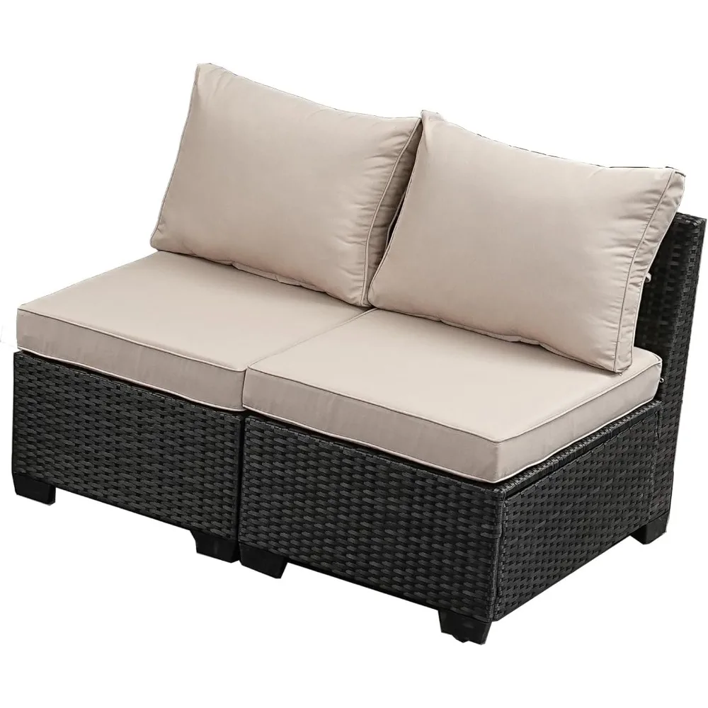 

2-piece outdoor armless sofa, courtyard segmented sofa set with thick cushion and 2 backrests