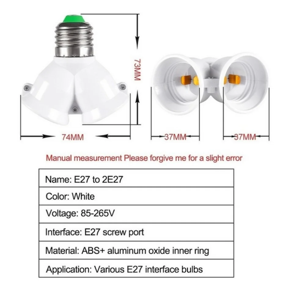 PaaMaa Screw E27 LED Base Light Lamp Bulb Socket E27 to 2-E27 Splitter Adapter Lamp Holder E27 Socket Bulb Holder