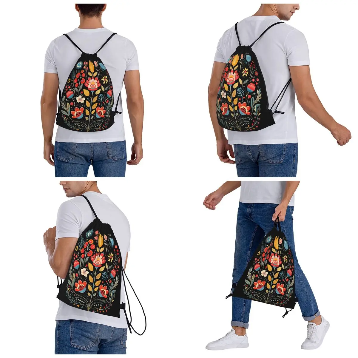 Polish Folk Flowers Print Poland Floral Backpacks Portable Drawstring Bags Sundries Bag Book Bags for Travel School