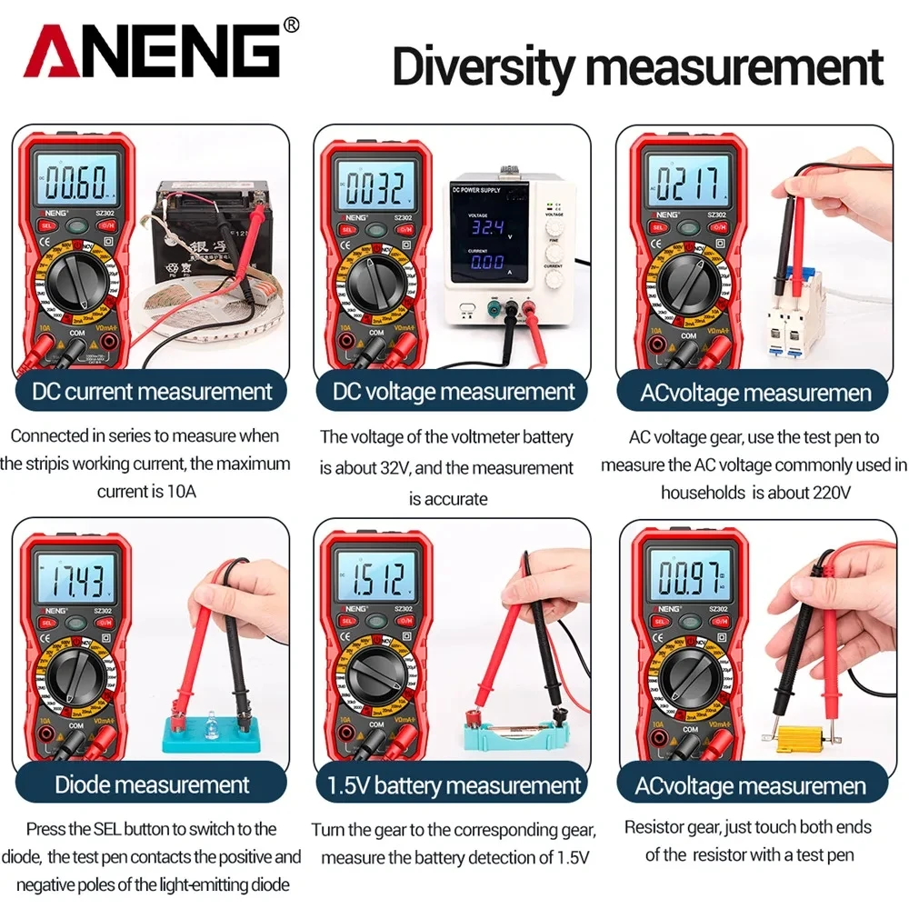 ANENG SZ302 Professional Digital Multimeter AC/DC Votage Tester NCV Detector Resistance tester Ohm Ammeter Capacitance TestMeter