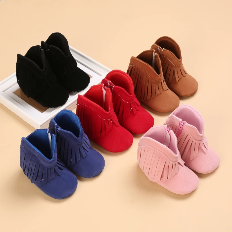 0-18M Baby Boys Girls Vintage Tassel Winter Warm Snow Booties Anti-Slip Sole First Walkers Infant Shoes