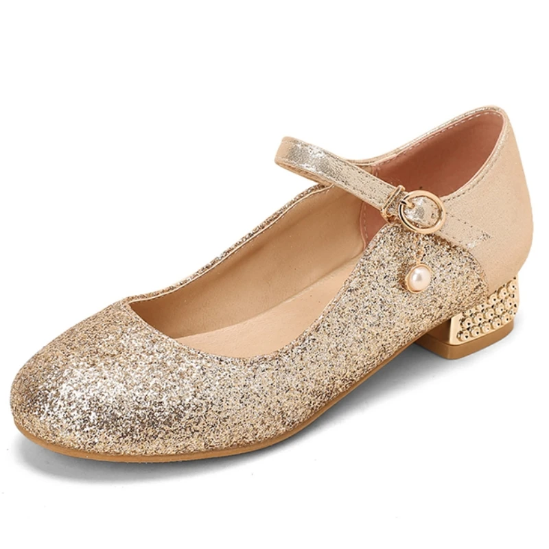 Luxury Mary Jane Shoes for Women Low Heel Ankle Strap Gold Silver Red Party Ladies Dress Dance Shoes Comfortable Good Quality