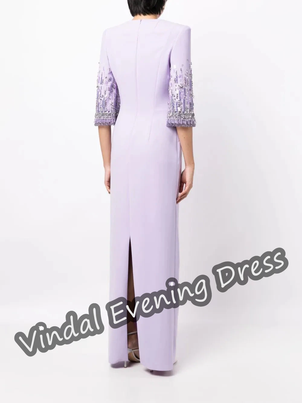 Vindal Scoop Neckline Evening Dress Ankle Length A-Line Elegant Built-in Bra Crepe Saudi Arabia Half Sleeves For Woman 2024