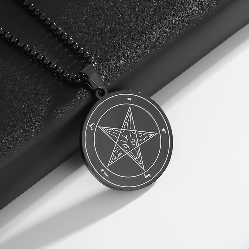 Satan Stainless Steel Sheep Head Five-Pointed Star Pendant Necklace for Men and Women Personalized Street Punk Jewelry