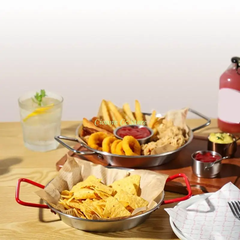 X90F Metal Serving Pan with Brushed Finish and Double-Ear Design for Shared Service, Family Meals, and Dish Presentation