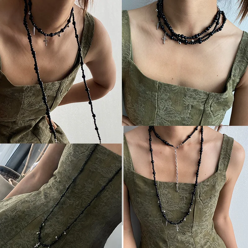 

Women's Black Pearl Choker Necklace MultiLayer Layered Locket Chain Light Luxury Trendy wear with Multiple Styles for Sweaters