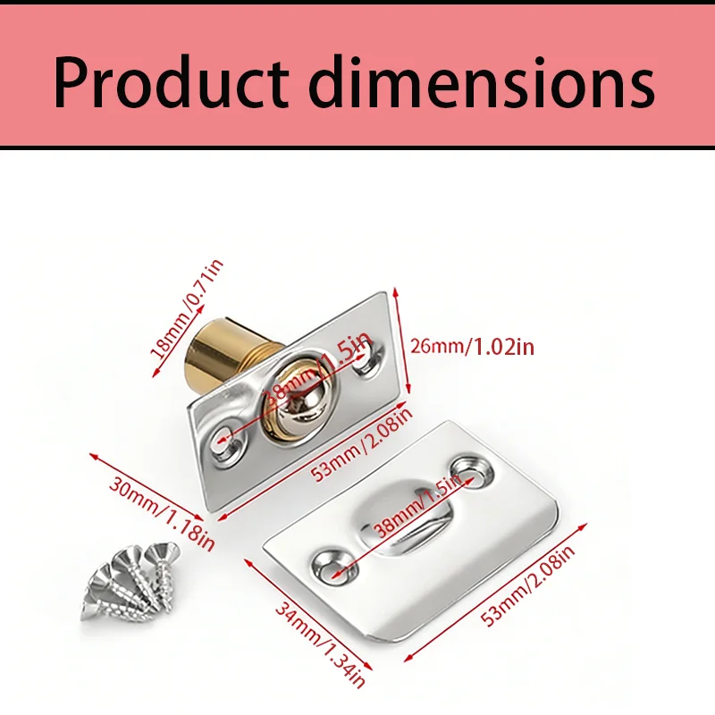 Invisible Adjustable Ball Catch, Stainless Steel Closet Door Lock and Hardware, Low-Profile Door Latches for Wooden Doors