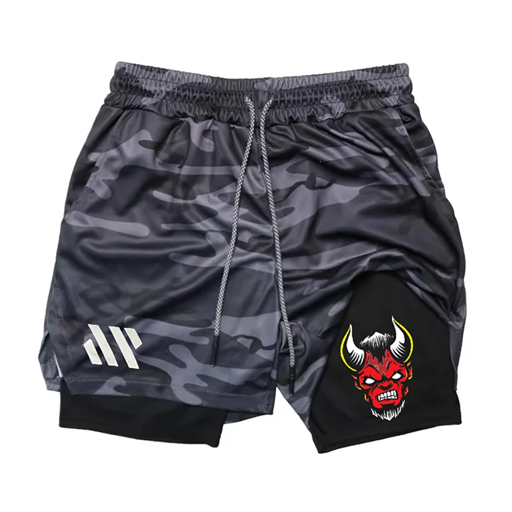 2025 الرجال السراويل الرياضية اثنين في واحد تنفس عادية التجفيف السريع طبقة مزدوجة السراويل الصيف تشغيل رياضية قيعان M-3XL