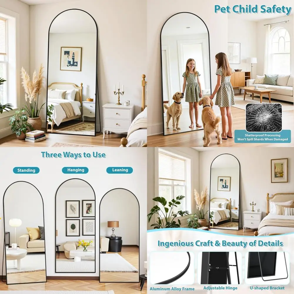 特大自立式全身鏡、71 x 26インチのフロアスタンドミラー、全身観察のための吊り下げ式オプション付き