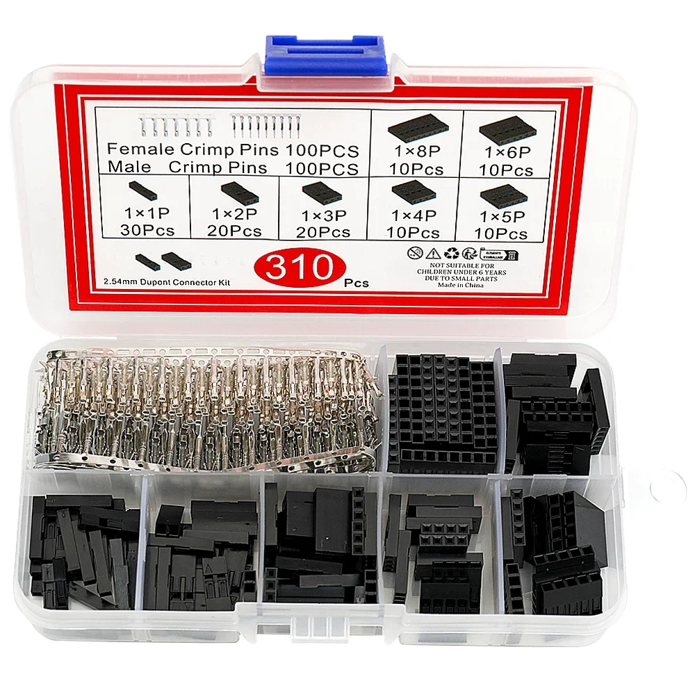 310PCS 2.54MM DuPont Jumper Connector Kit Male Female Housing Terminal Adapter for Electronics