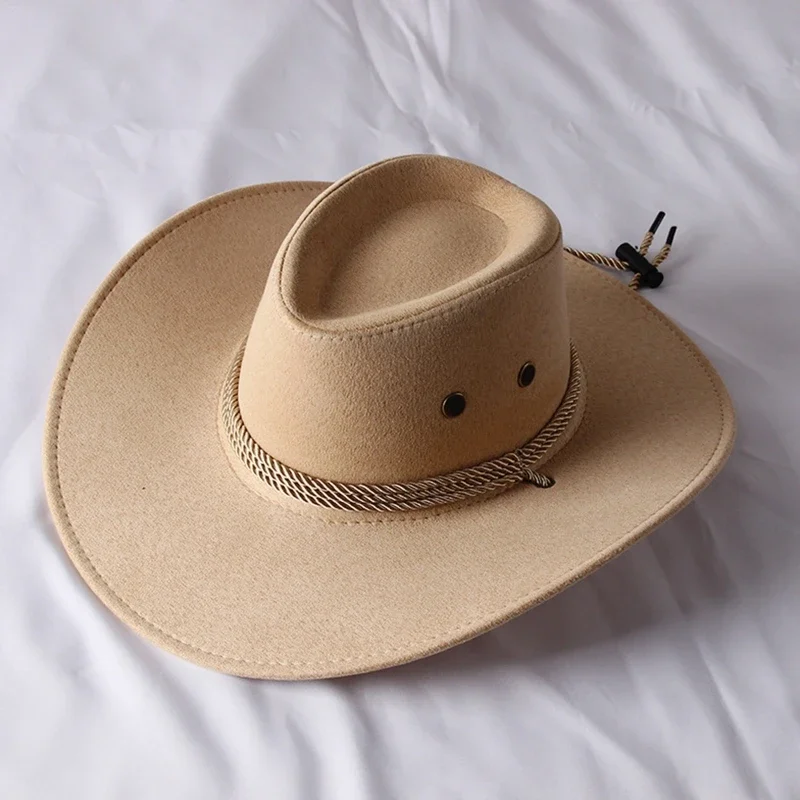 Vintage-Western-Cowboyhut, einfarbig, Basin-Hut, breite Krempe, Jazz-Hut, Outdoor-Sonnenschutz für Wandern, Camping, Reiten – Detail 6