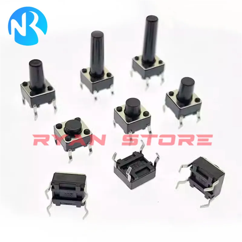 10 kinds 200PCS 6*6 Tact Switch Tactile Push Button Switch Kit Height: 4.3MM~13MM DIP 4P Micro Switch 6x6 Key Switch 6*6*5 6X6X7