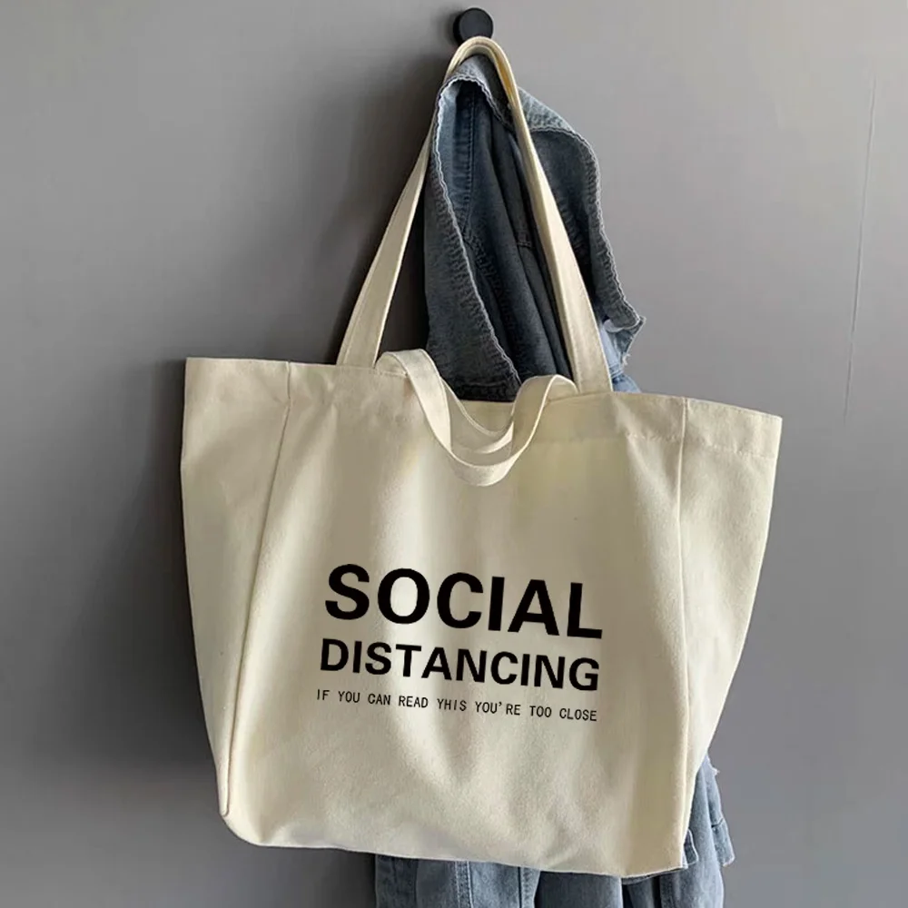 Canvas Shopping Bags New Text Series Women Casual Large Capacity Ins Tote Bag Cute Shopper Bag Simple Korean Style Shoulder Bag