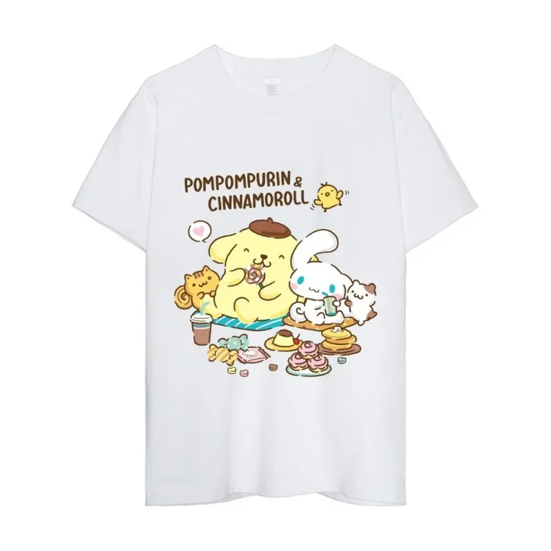 MINISO Sanrio Pompompurin T Shirt Men Couple Combination Clothes Short Sleeve Collar Fashion Woman Cotton