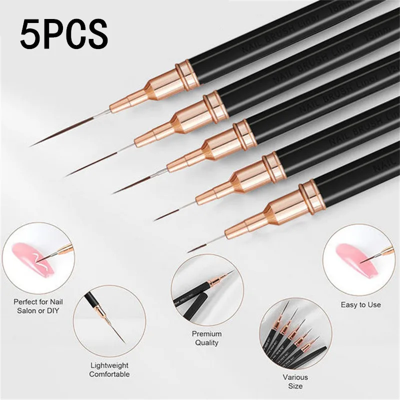 5 teile/satz Ultrafeinen Nagel Pinsel Stift Nail art Liner Pinsel Set Längliche Striping Zeichnung Professionelle Wimpern Eyeliner Stift