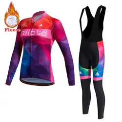 MILOTO-Winter Fleece Cycling Jersey Set for Women, Mountain Bicycle Clothes, Bike Wear, Cycling Clothing, Racing Team, 2022