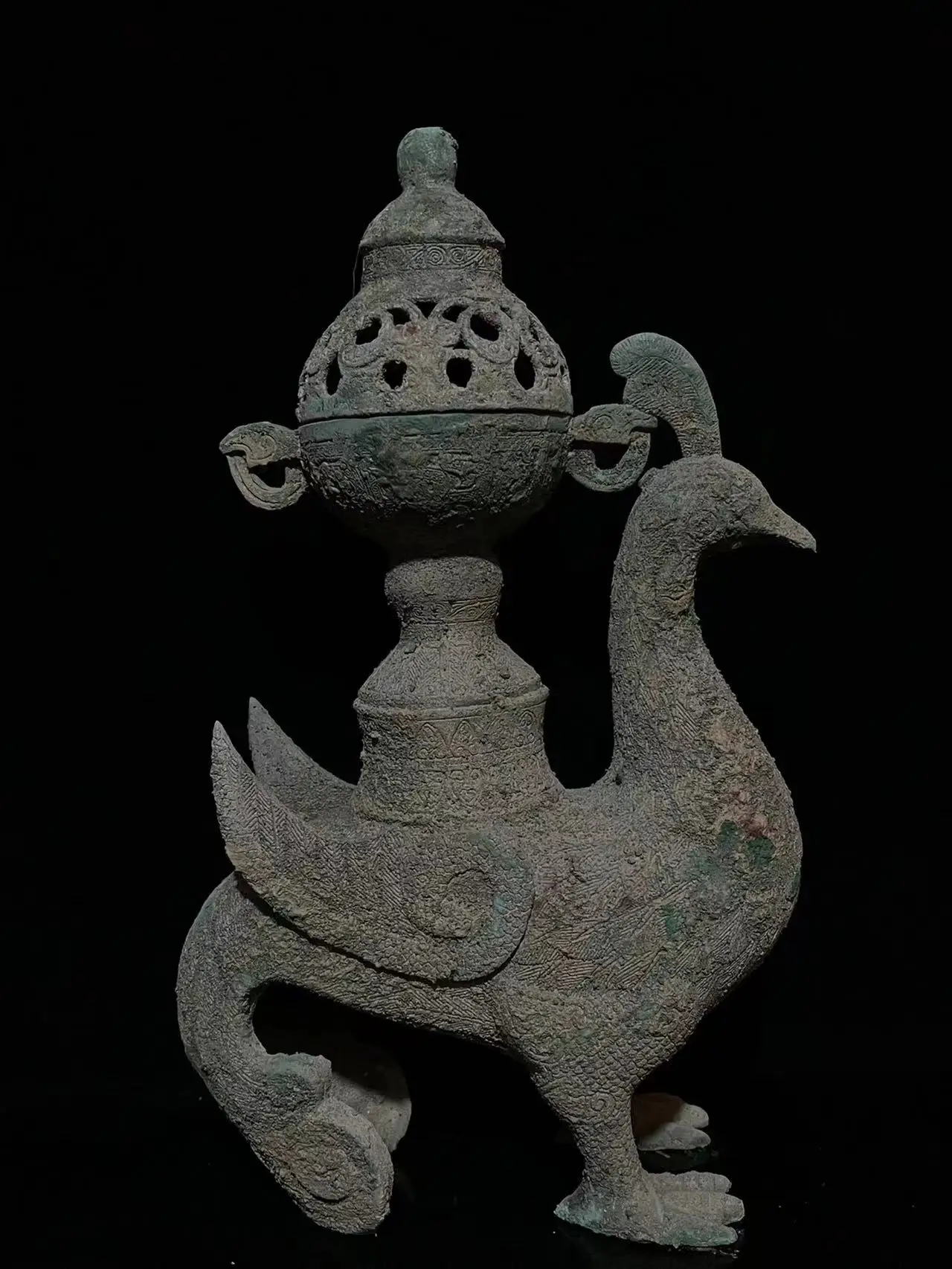 Rare Han Dynasty(25--186) bronze bird censer statue,Free shipping