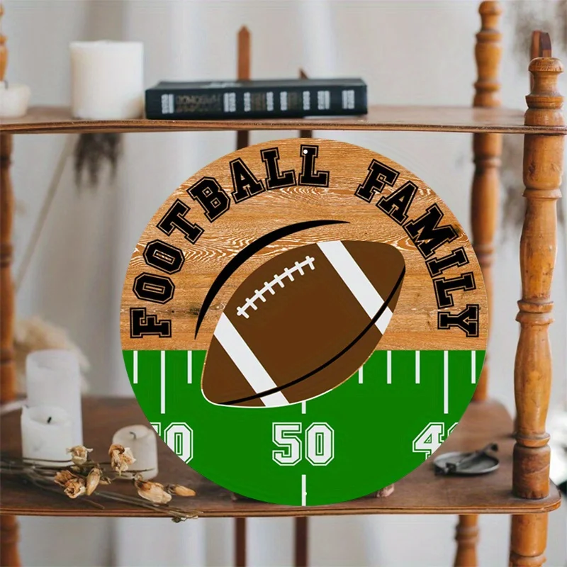 Rust-Resistant Aluminum Family Football Sign, Vibrant Wreath Design for Home Decor, Perfect Sports Fan Accent, 8x8Inch, 1Pc